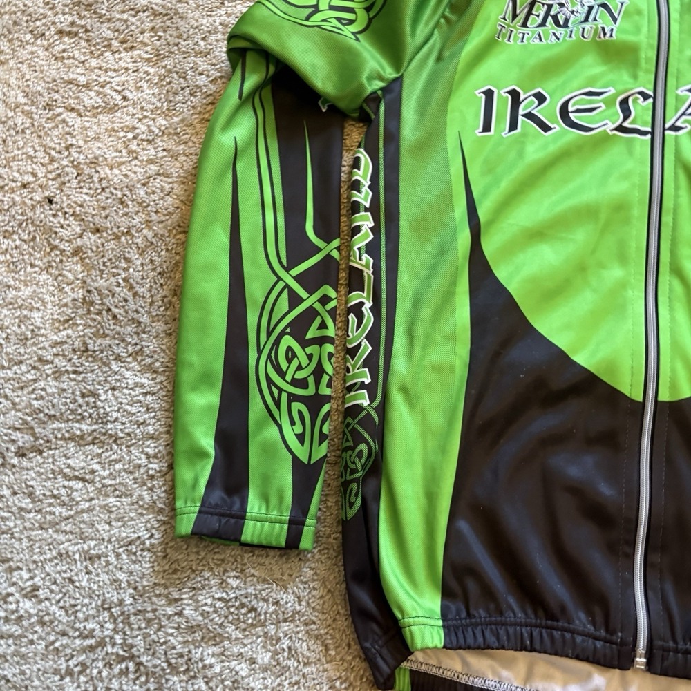 Official Ireland Cycling Jacket Men's Wind Tex Thermal Full Zip Green Black - Picture 5 of 8